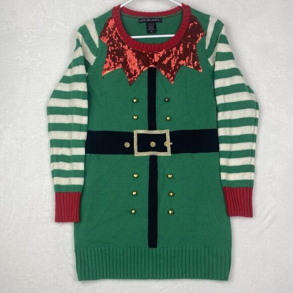 United States Sweaters Ugly Christmas ELF Sweater Womens Extra Small Green Red - Picture 2 of 7